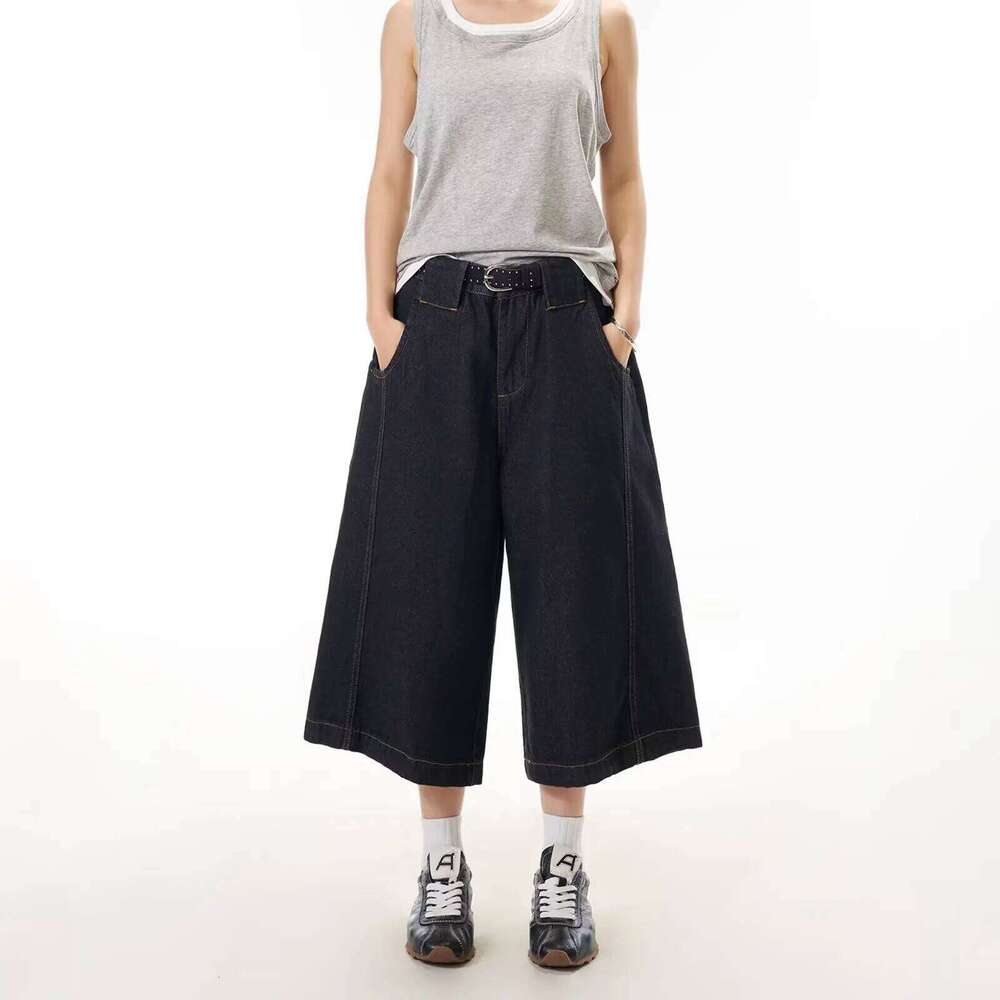 DM Y2K New Cowboy Skateboard Shorts Men And Women Loose Wide-Leg Pants Hip-Hop Street Jeans