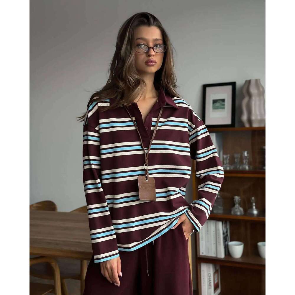 Designer Clothing 2025 Designer Clothing 2025 Women's Shirt, Long Sleeve T-Shirt, Striped Polo Tees, Preppy Style, Trends 2025