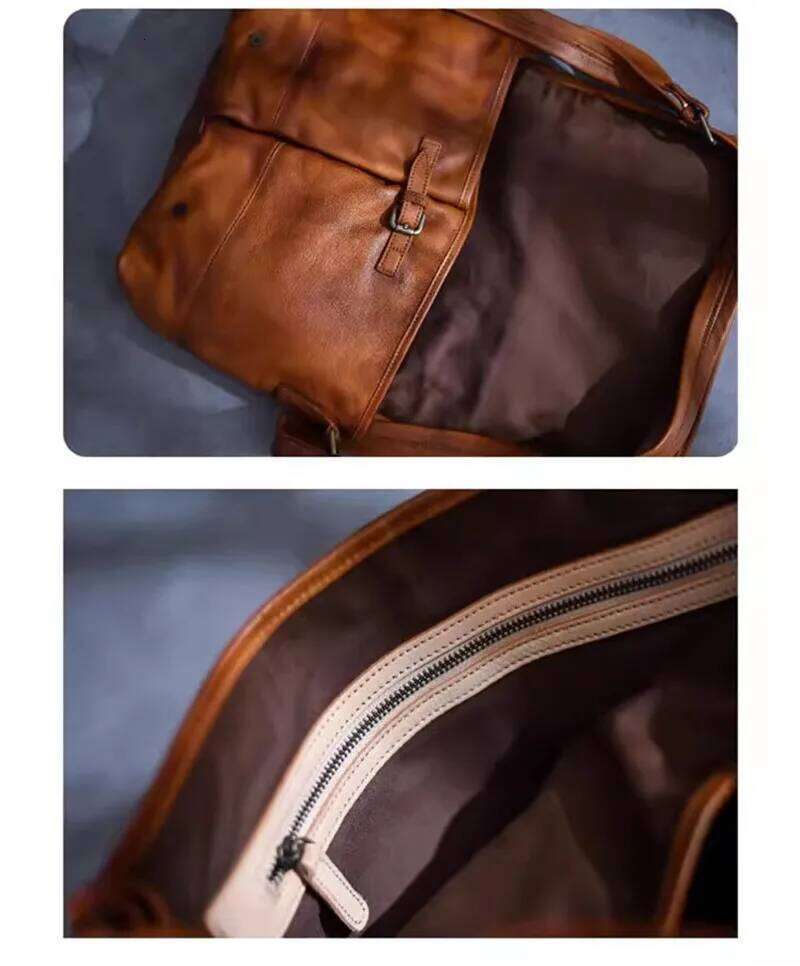 OLOEY Organizers designers handmade vintage genuine leather men's large-capacity messenger real cowhide work crossbody bag