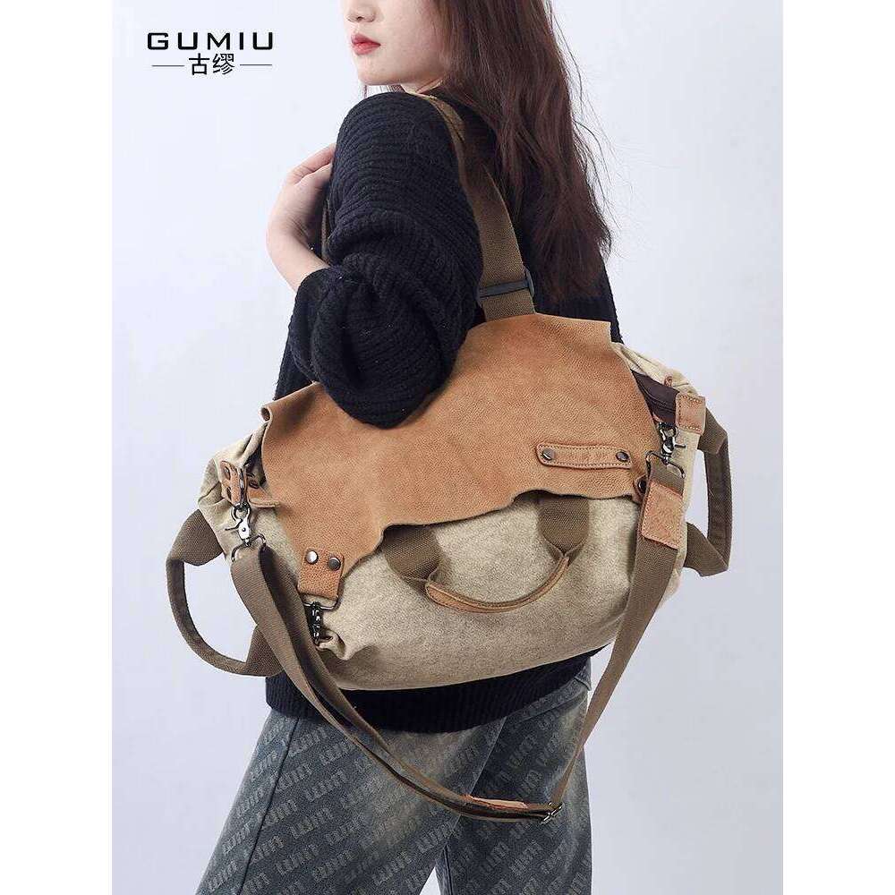 Vintage cowhide canvas summer new high-quality Tote women's large capacity single shoulder crossbody bag