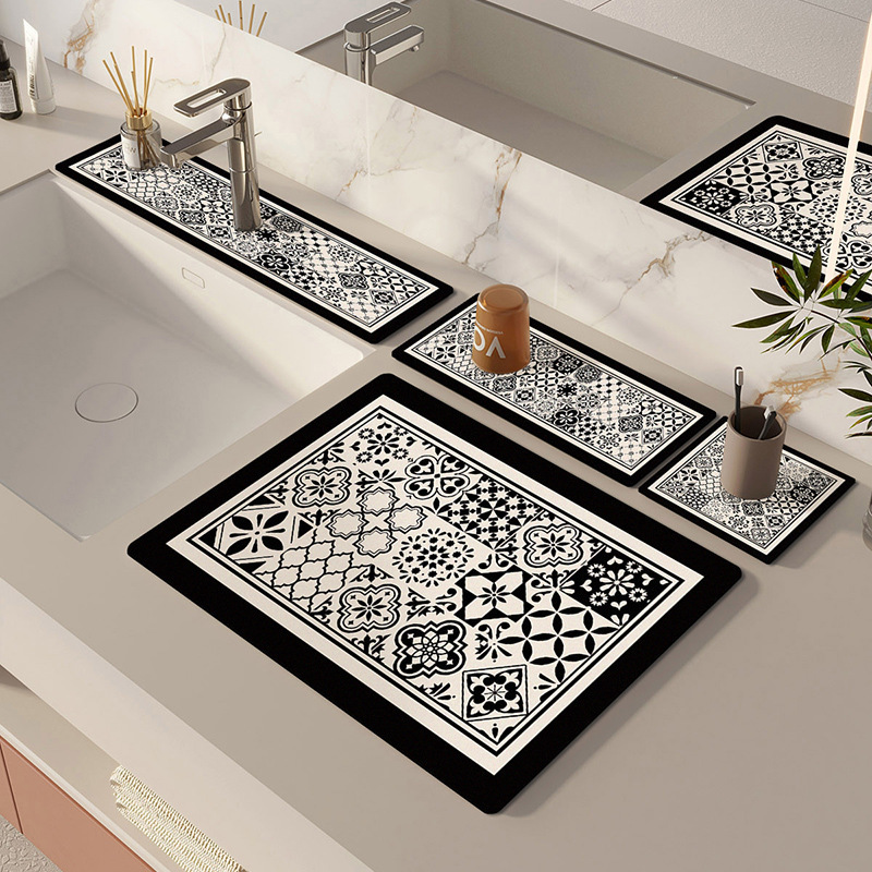 Luxury Kitchen Countertop Draining Mat for Dishes and Plates Dining Table Drying Mat Bar Counter Absorbent Coaster No-Wash Heat Insulation Non-Slip Ma