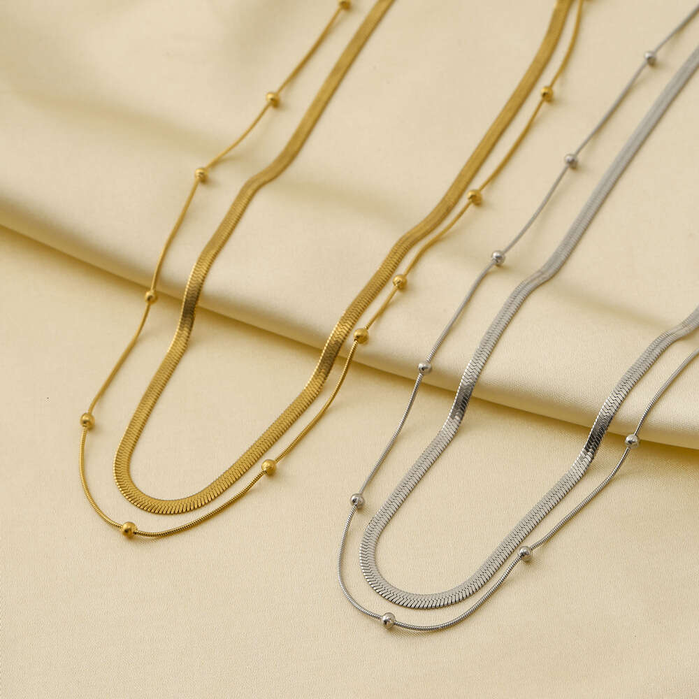 Minimalist Style Gold Titanium Steel Non-Fading Necklace Double Layer Stacking Niche Fashion Choker Snake Bone Chain for Women