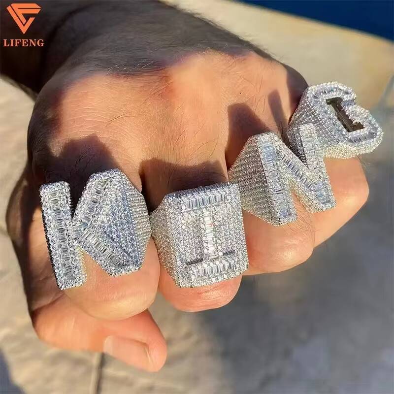 Customizable Sterling Silver 925 Mens Hip Hop Ring VVS Moissanite Cut Diamond High Quality Fashion Jewelry