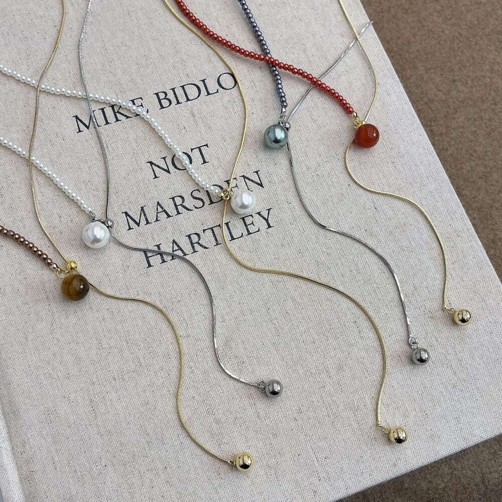 Autumn Winter Sweater Chain Long Pearl Round Bead Necklace Accessories for Women Light Niche High-end Asymmetrical 2024 New Model aab