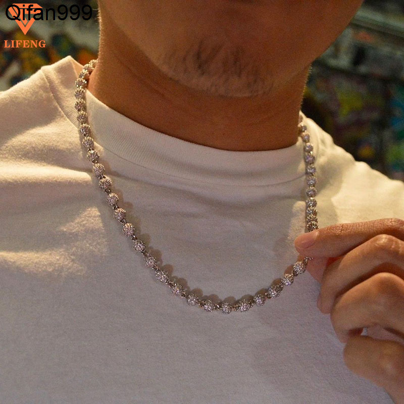 High Quality 10mm Bead Round Ball Link Chain 925 Sterling Silver Iced Out VVS Diamond Moissanite Ball Rapper Necklace for Men