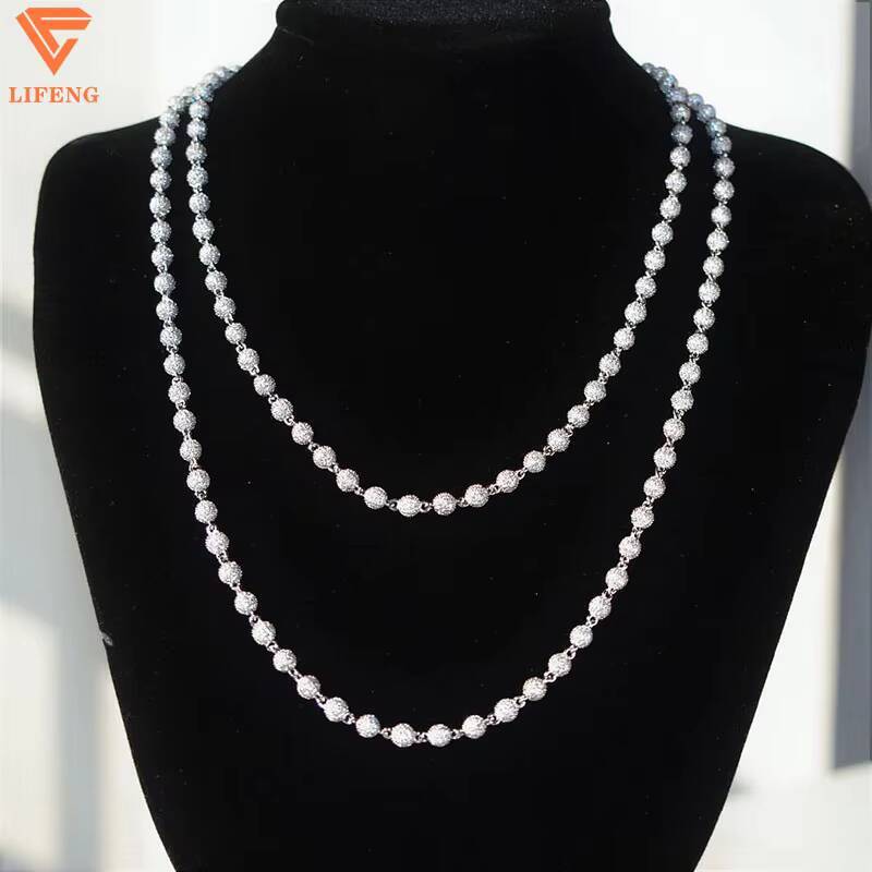 High Quality 10mm Bead Round Ball Link Chain 925 Sterling Silver Iced Out VVS Diamond Moissanite Ball Rapper Necklace for Men