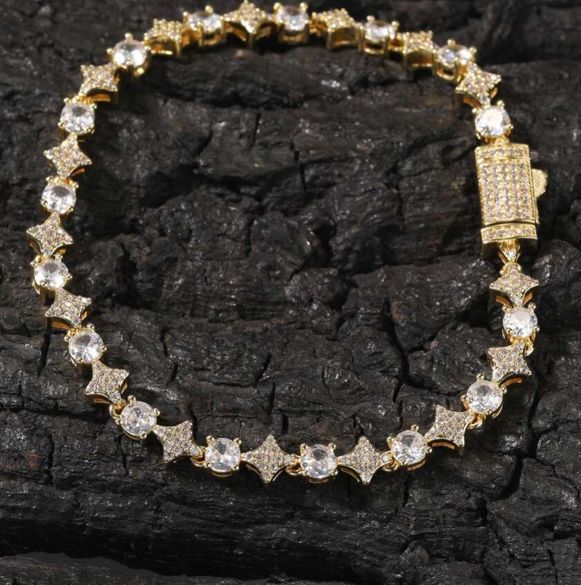 Fashion 6mm Star Tennis Chain Necklace for Men Copper Inlaid Zircon Hip-hop Personality Bracelet
