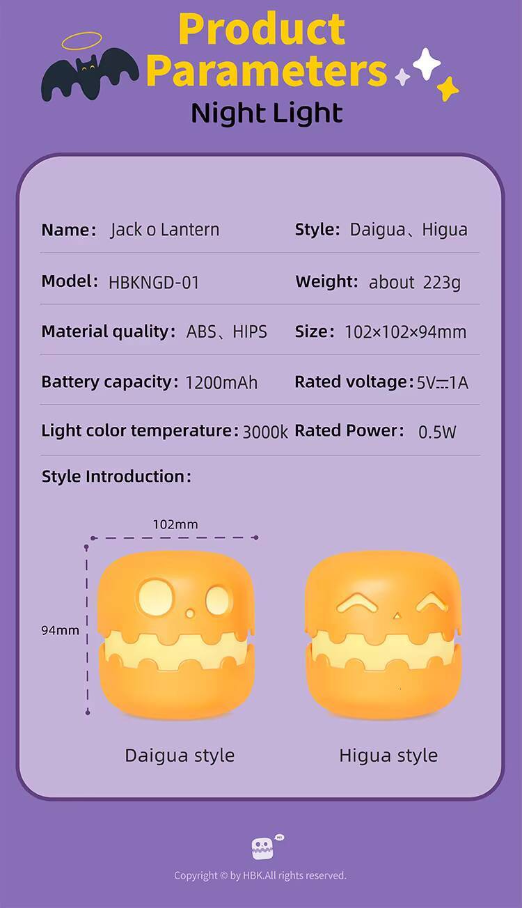 Halloween Pumpkin Nightlight Party Decoration USB Charging Timer Funny Set for Atmosphere While Sleeping LED Lamp