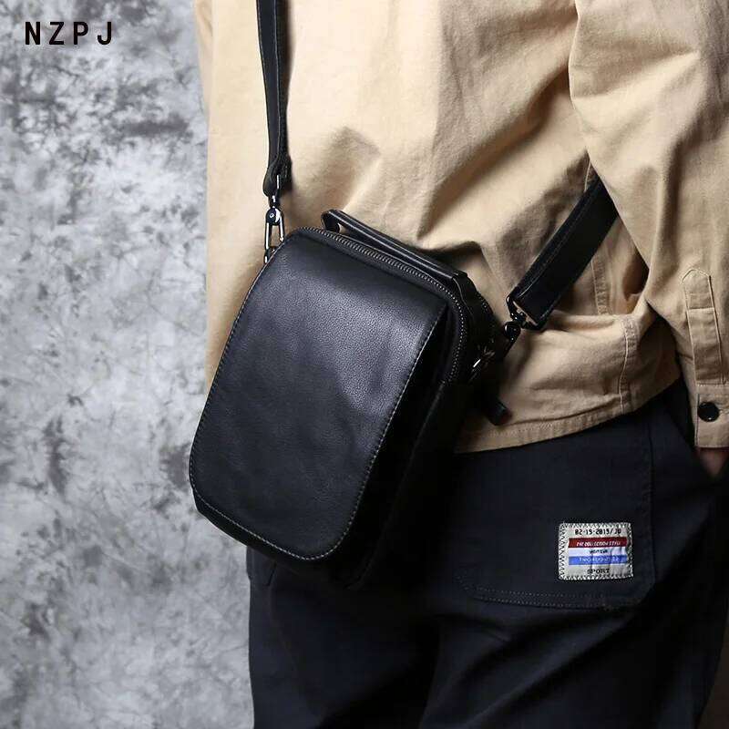 New Leather Top Layer Cowhide Casual High-End Small Shoulder Trendy Men's Bag For 8 Inch Ipad NZPJ