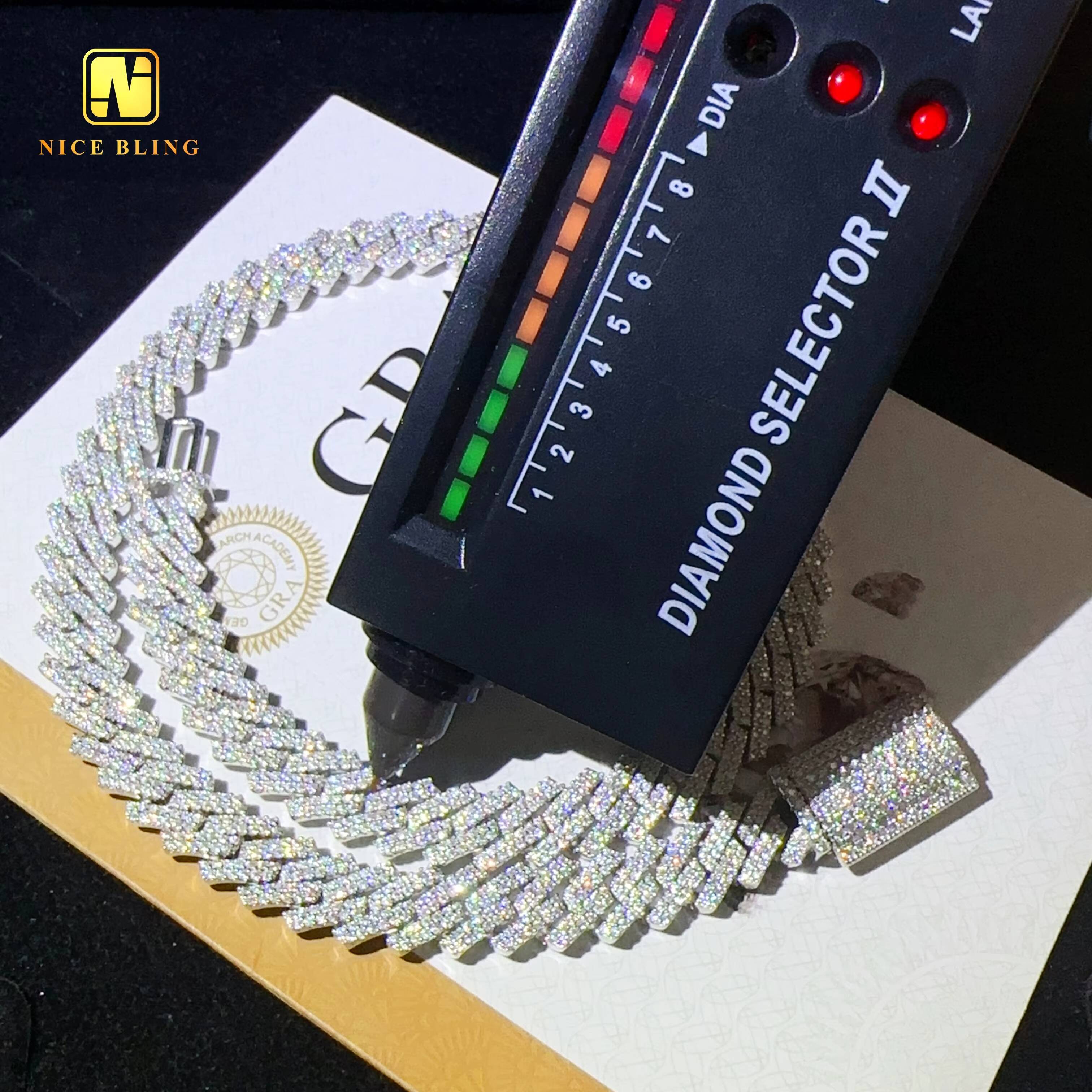 Fashion Men Cuban Link Chains 925 Silver Jewelry Hip Hop Necklace Rhodium Plated 10mm Moissanite Diamond Necklace Bracelet