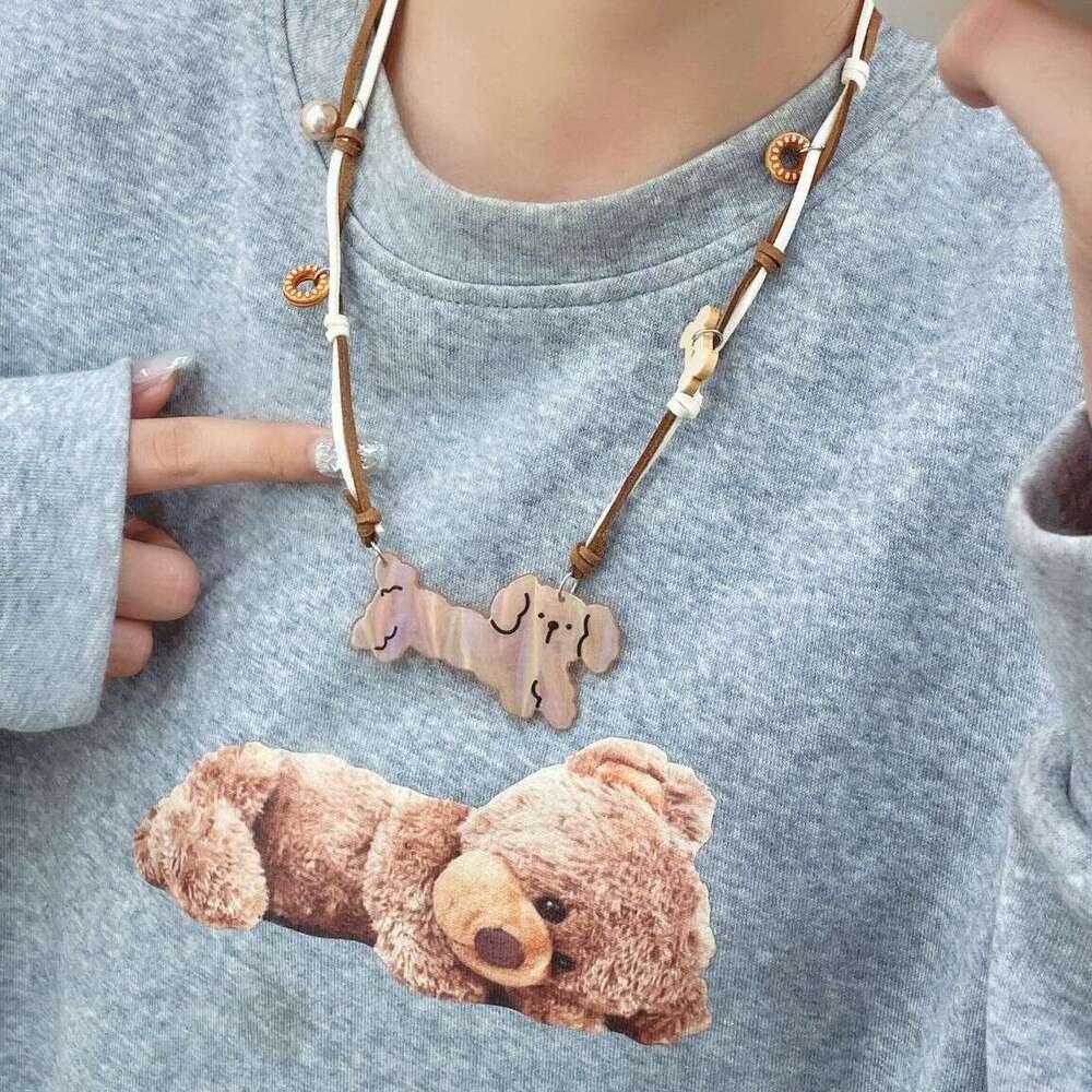 New Long Strip Puppy Braided Necklace for Women, Hot Girl Sweet Cool Cartoon Design, American Style Cute Niche Playful Dopamine e10
