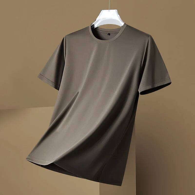 Men's Short-Sleeve T-Shirt Contains mulberry silk Summer 2025 Lightweight, Wrinkle-Resistant Solid Color Casual Top