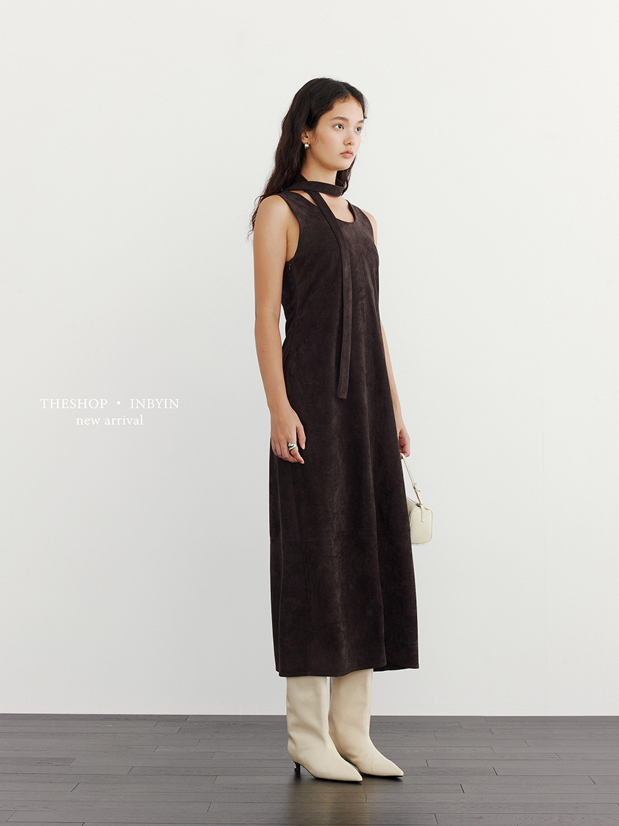 G91108 Streamer Velvet Cocoon Vest Skirt Women's Temperament Waist Sleeveless Dress Women