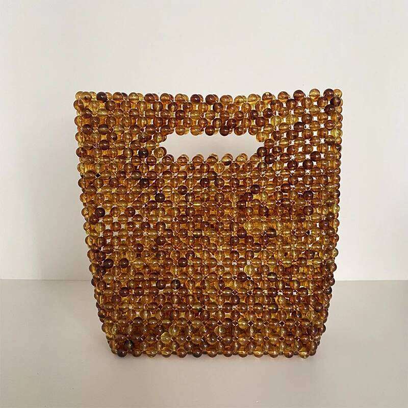 Amber Acrylic Handle Summer Beaded Clear Bags for Women Purses Handbags Celebrity Ladies Handmade Box Tote Evening Party