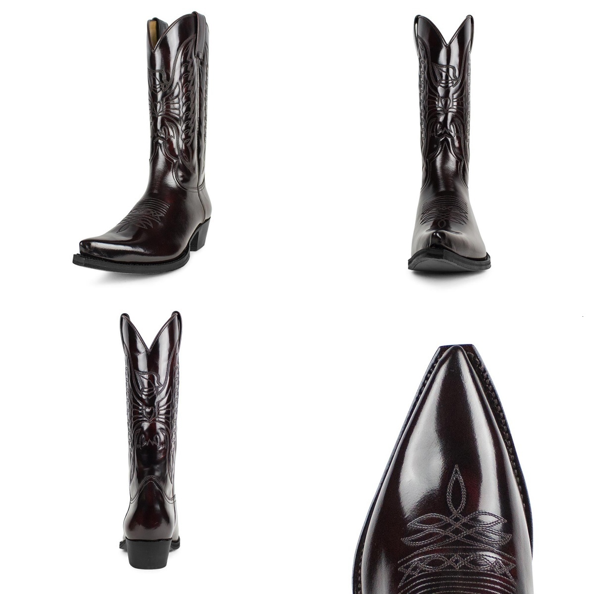 Western Cowboy Boots Waxed Leather Pointed High Heels Leather Embroidery Patchwork High Boot Knight Chelsea Snake Pattern Patchwork Gold Silver Toe Ho