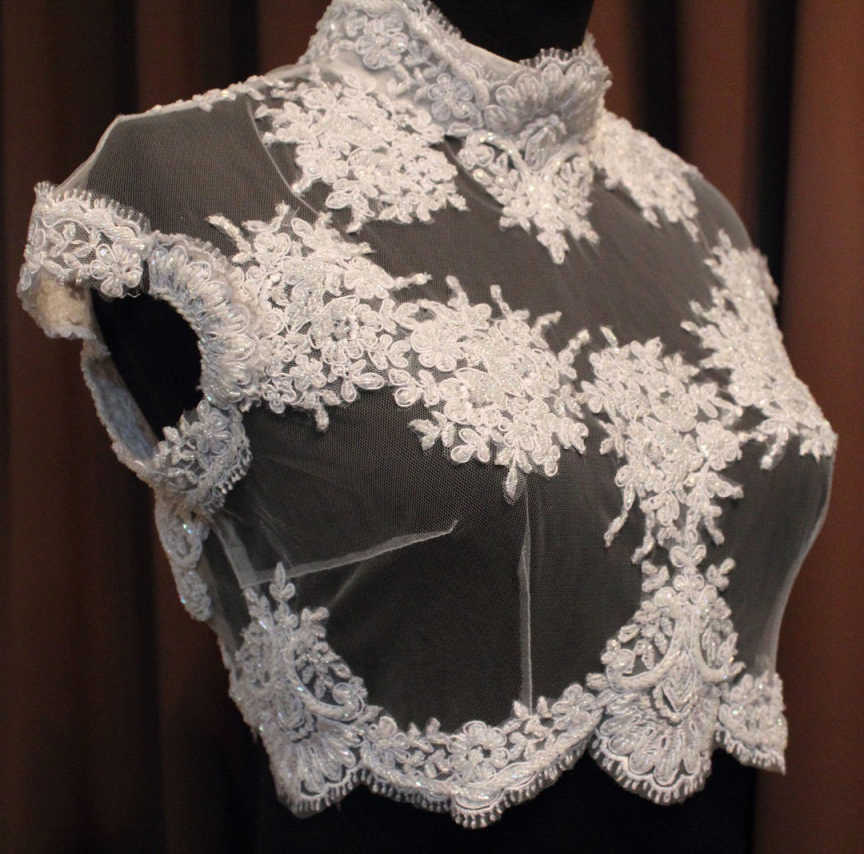 New Bridal Jacket Short Sleeve High Neck Appliques Lace Wedding Dress Jackets Bridal Accessories Customized