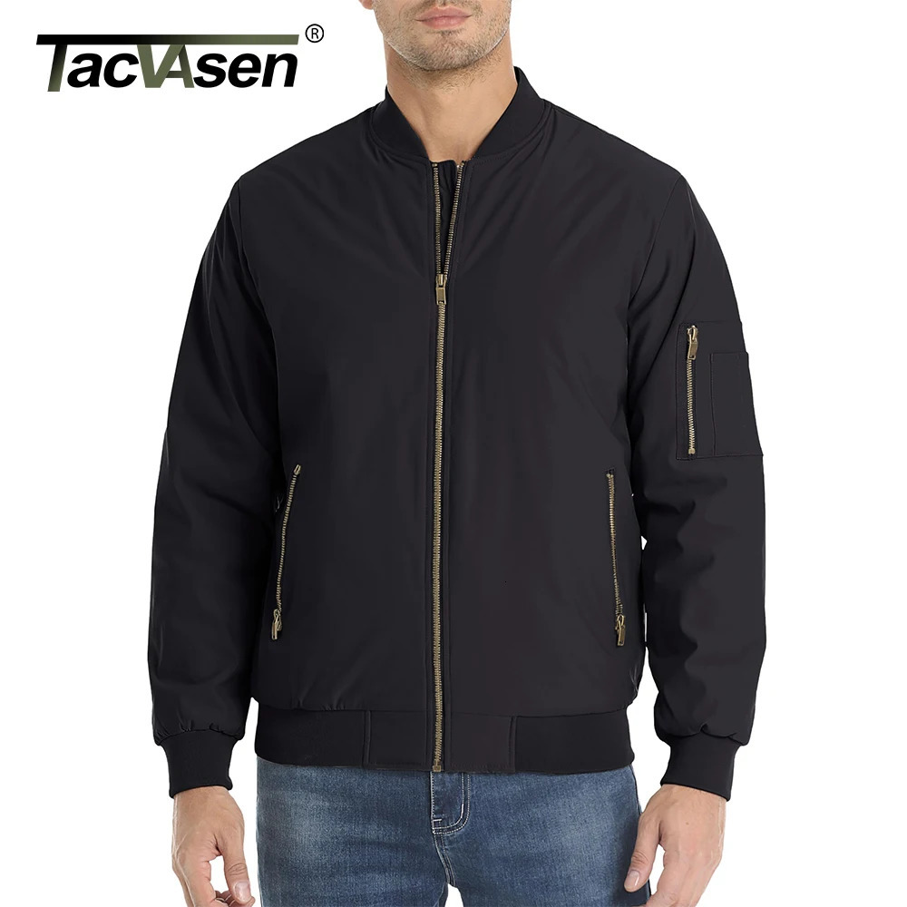 TACVASEN Mens Classic Bomber Jacket Autumn Thick Warm Orange Lining Full Zip Up Windproof Casual Padded Flight Pilot Jackets 250730