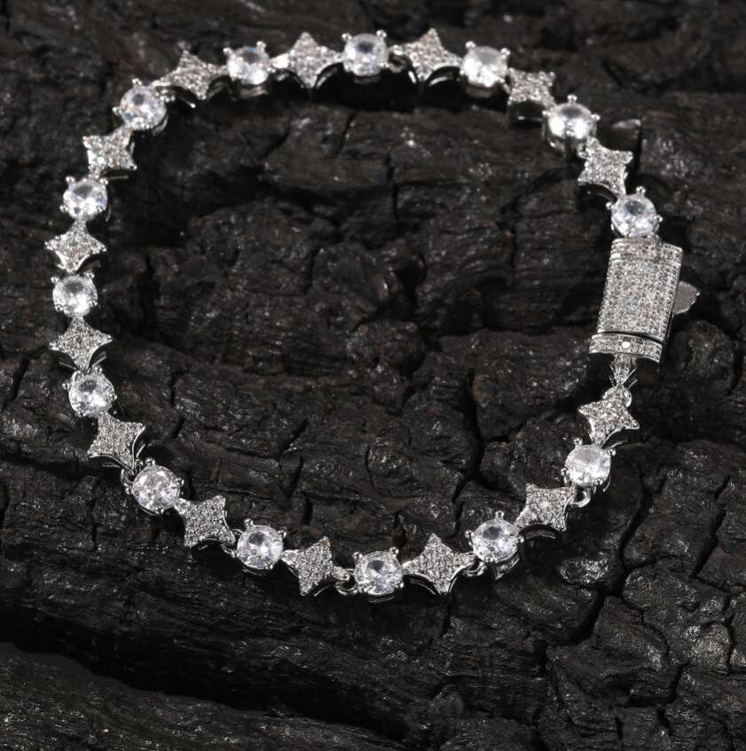 Fashion 6mm Star Tennis Chain Necklace for Men Copper Inlaid Zircon Hip-hop Personality Bracelet