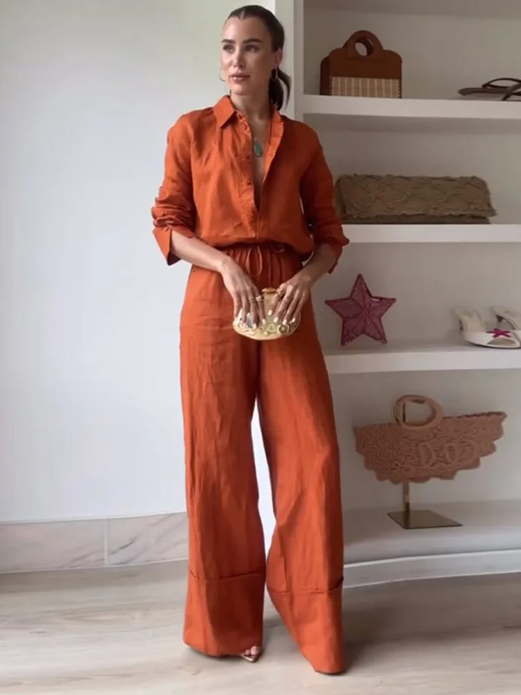 Sexy Loose Silk 3 Piece Sets Women Outfit Fashion Long Sleeve Shirts Bra With High Waist Wide Pants Set Lady 250730