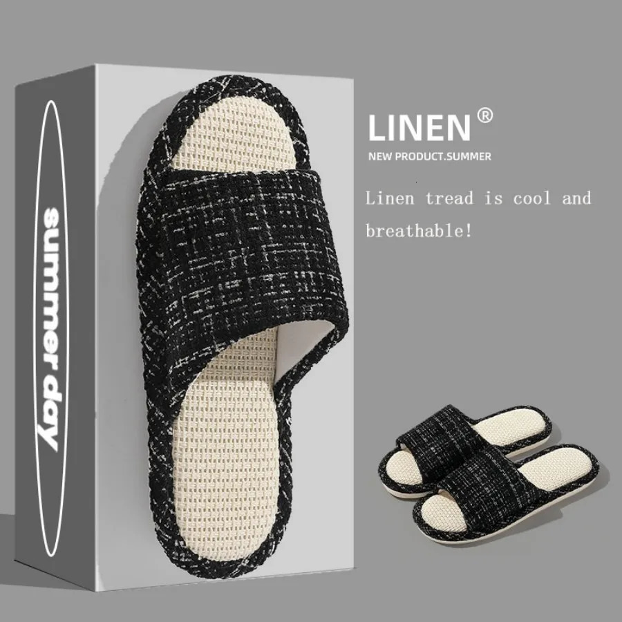 Linen Slippers For mens Home Indoor Soft Soled Quiet And Non Slip All Season Household Cotton And Linen Slippers 250725