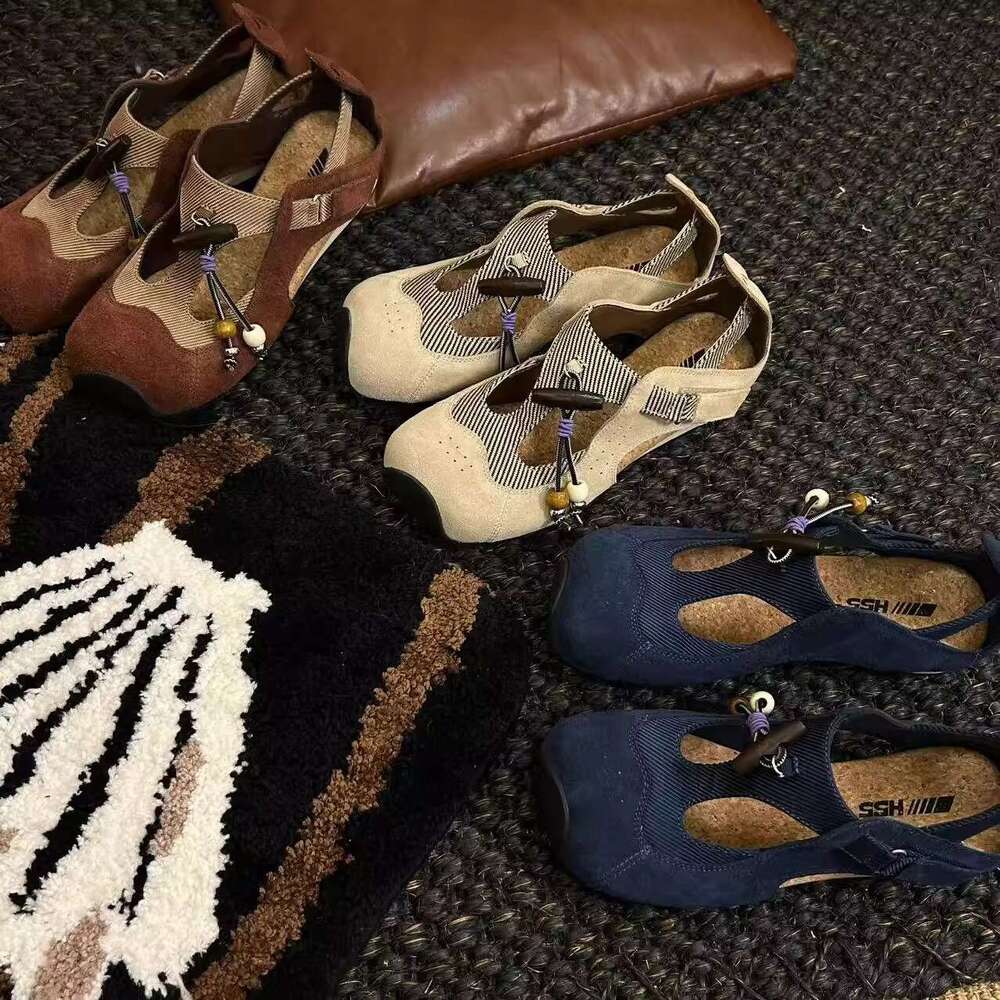 Cowhide Version~ Thick Sole Hidden Heel Casual Square Toe for Women Slip-On Shallow Mary Jane Sandals German Training Shoes