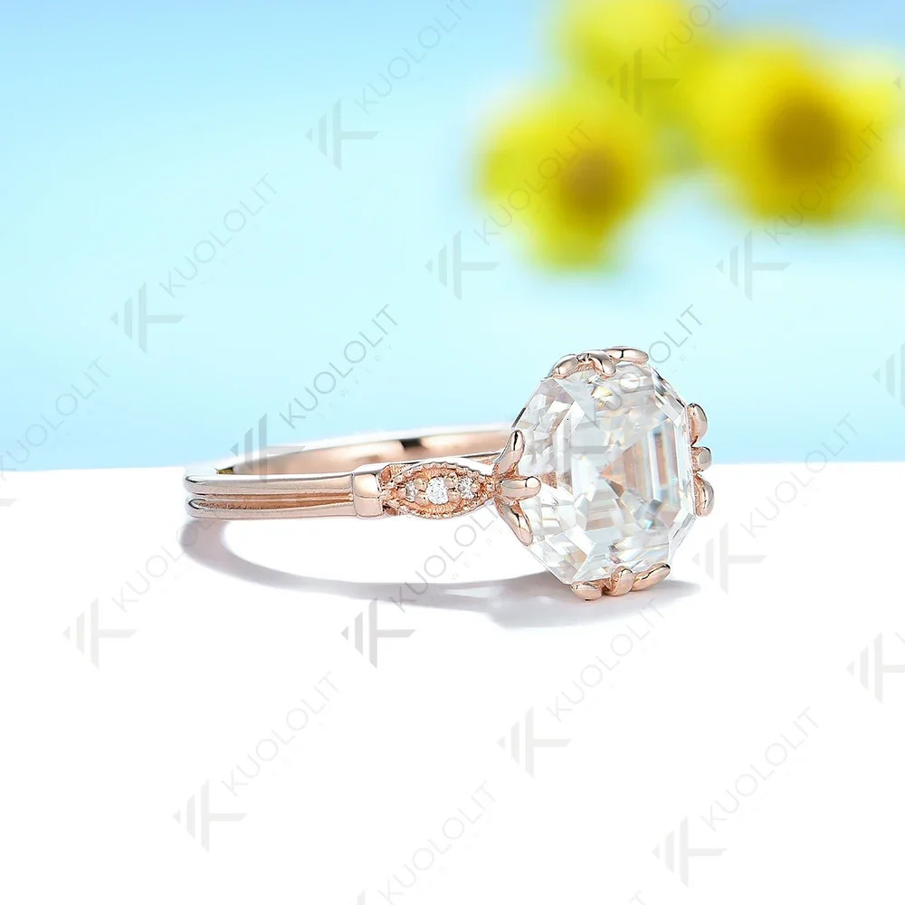 Kuololit 2.5ct Asscher Cut Rings for Women PT950 Solid 14K 10K Rose Gold Solitaire Ring for Engagement Christmas Gift 250722