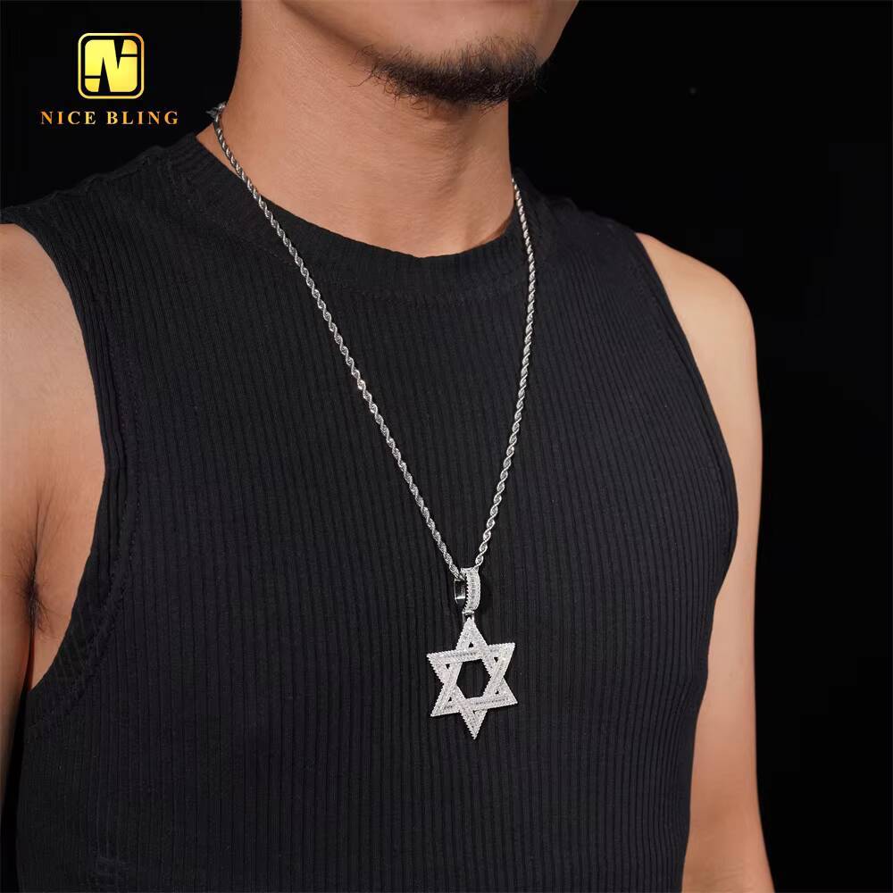 Pass Diamond Tester 925 Silver Hexagram Charms Pendant Gold Plated VVS Moissanite Diamond Pendant