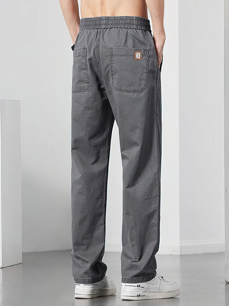 Straight Casual Pants Men Work Wide Leg Brown Long Cargo Business Trousers Loose Drawstring Sweatpants Male 250729