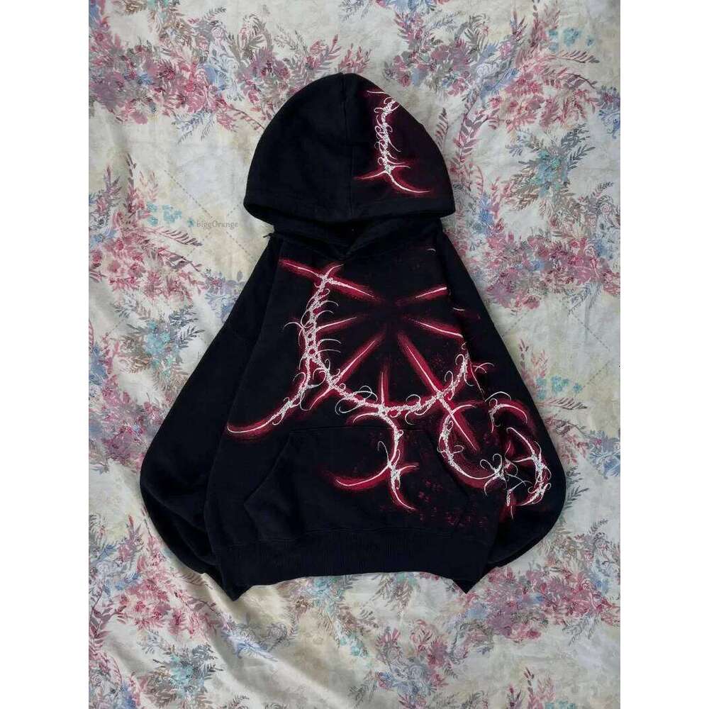 Gothic Fashion Retro Striped Fashionable Loose Hoodie Men American Street Hip-hop Haruku Punk Oversized Black Sweatshirt Women