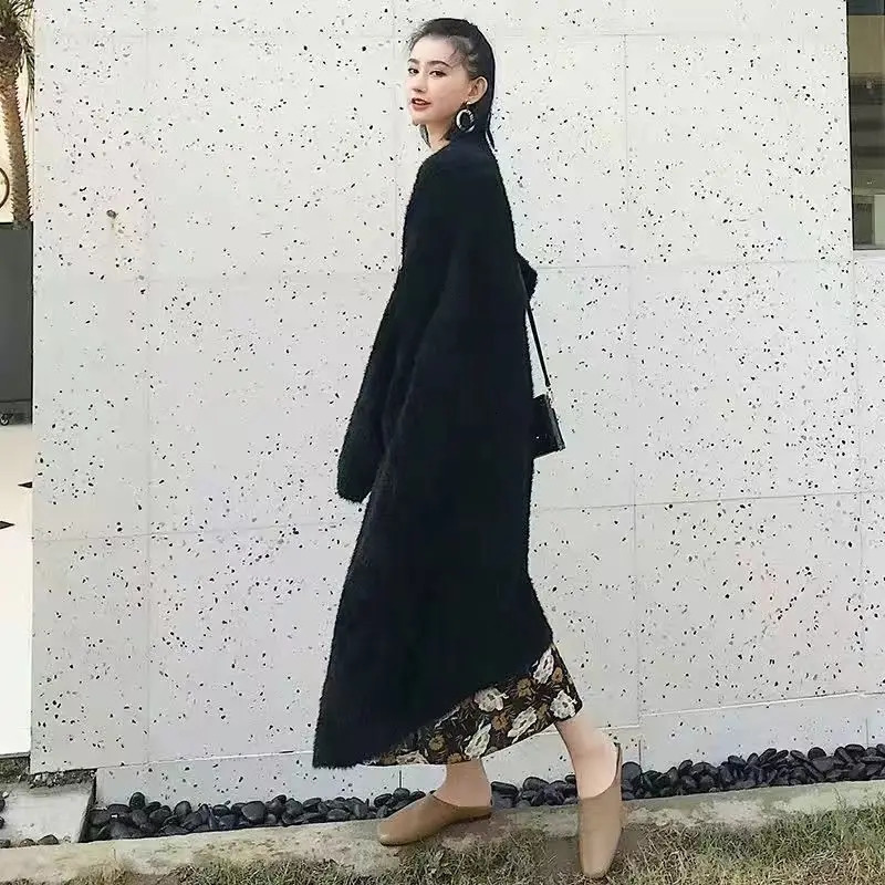 white Long Cardigan for women winter clothes Knitted fluffy long sleeve Cashmere sweater coat korean style warm vintage 250730