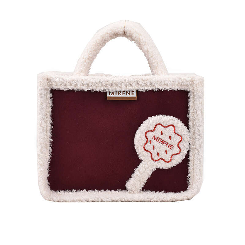 2022 Winter New Korean and Japanese Style Plush Women's Solid Color Color-Block Design Single Shoulder Crossbody Bag