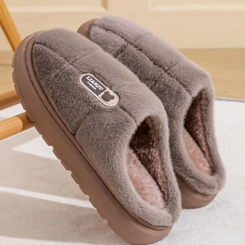 Big Size 50 51 Winter Slippers Women Men Thick Sole Indoor Home Warm Couples Shoes Non-Slip Flat Platform Womens Cotton Slipper 250725