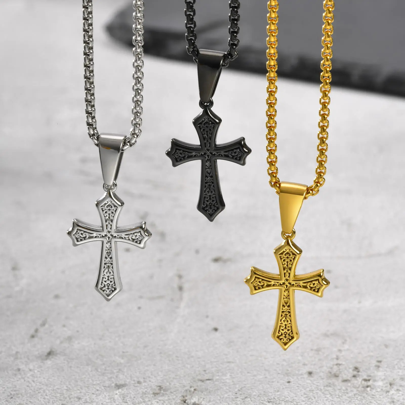 Cross Pendant Necklace for Men Boys50/55/60cm Stainless Steel Collars ChokersChristian Classic Chic Jewelry Gifts 250729