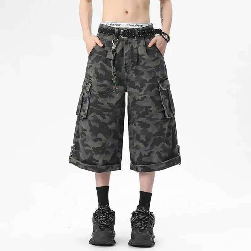 IEFB High Street Men's Denim Shorts New Summer Large Pockets Design Multi Buttons Male Straight American Style Bottoms 9W1672