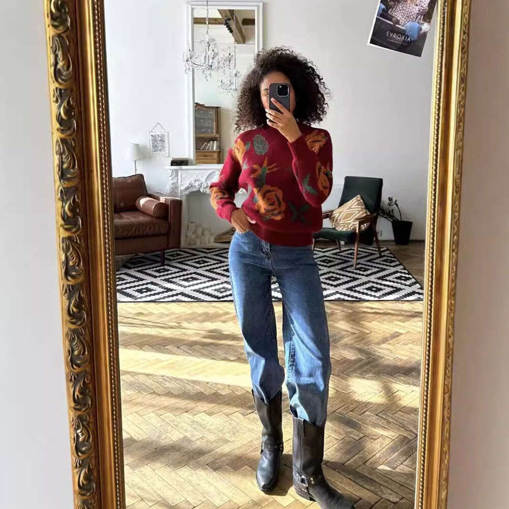 Autumn Winter New Style Round Neck Sweater Flower Knit Loose Soft Knitted Top Women's Clothing B5