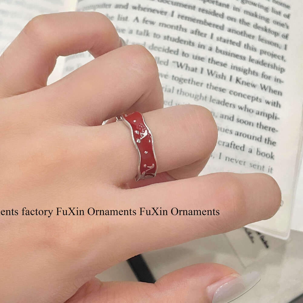 Red Oil Drop Flower Cherry Unique Niche Design Elegant Versatile Simple Whitening Ring 981