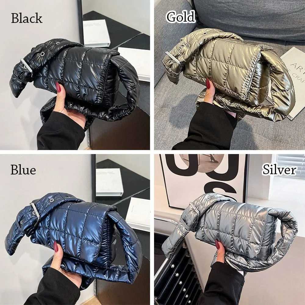 5 Quilted Tote Bag Winter Lightweight Warm Down Cotton Padded Plaid Shoulder Bags Wen Underarm Bags Puffy Handbags Y250730