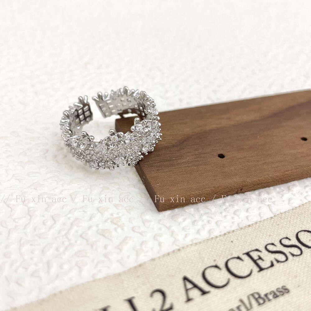 Suzyacc KR Light Luxury Ultra Shiny Starry Sky Full Diamond Zircon Niche Design Index Finger Ring Adjustable 576