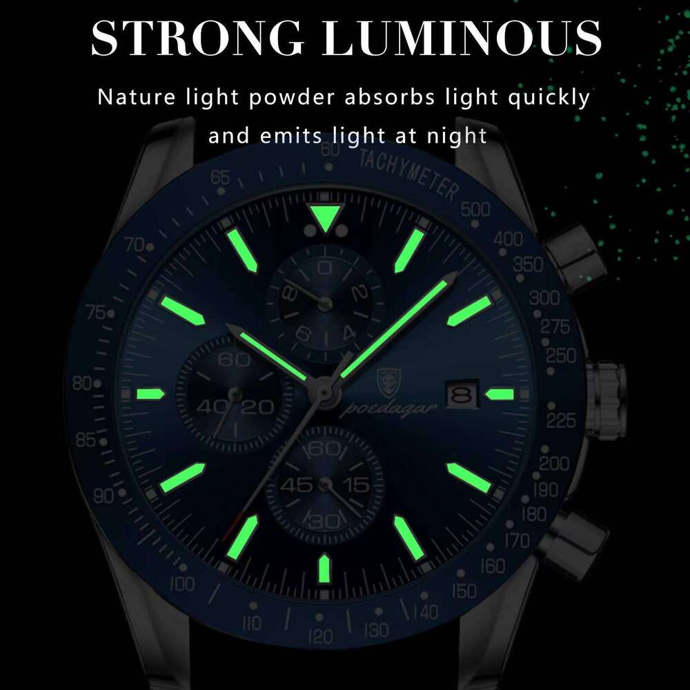 DHwatches POEDAGAR Fashion Sports Chronograph Waterproof Luminous Stainless Steel Quartz Watch Men's China Benyar