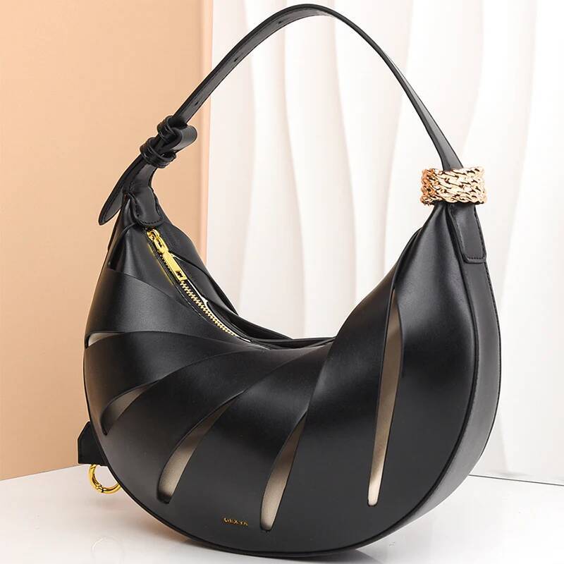 Hand-Woven Gold Handle Bird Nest Exquisite Brand Niche Designer New Cream White Half-Moon Shoulder Messenger Bag