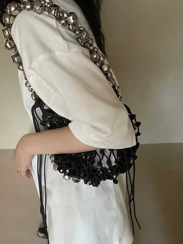 New Crochet Beach Handbag for Summer Straw Rope Hollow Out Hand Woven Totes Bag Women Hollow Knitting Handbag Y250729