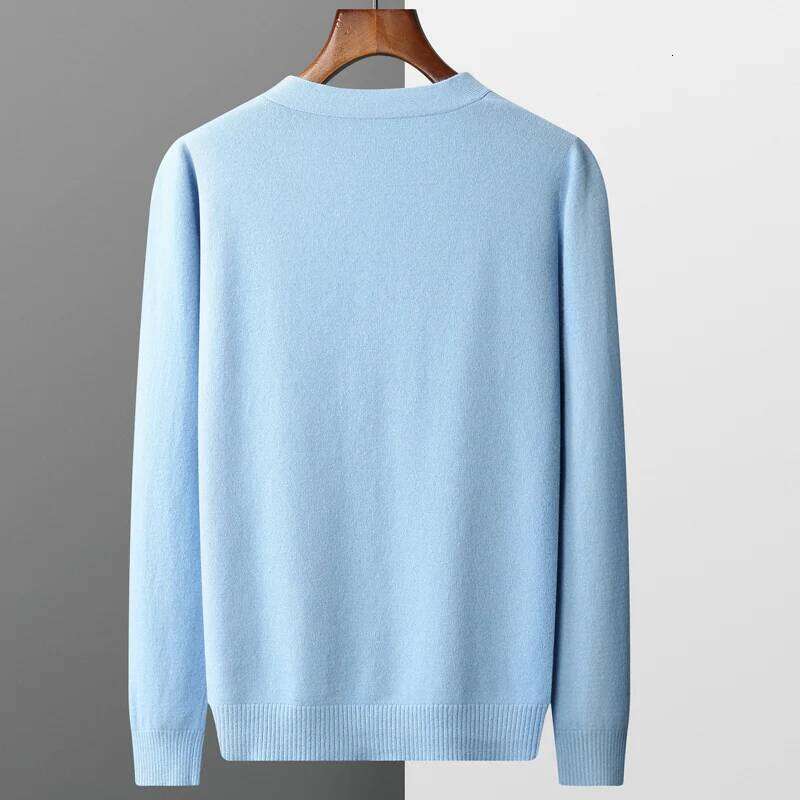 New Men's 100% Pure Merino Wool Sweater Jacket V-Neck Knitted Cardigan Autumn Winter Solid Color Top Casual Basic All-Match MDNG