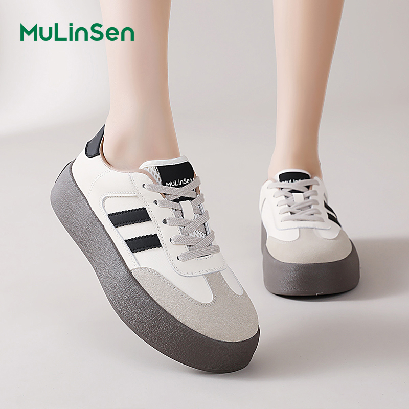 Mulinsen white shoes women's 2025 spring and autumn new retro thick-soled German training shoes all-match casual sneakers ins trend
