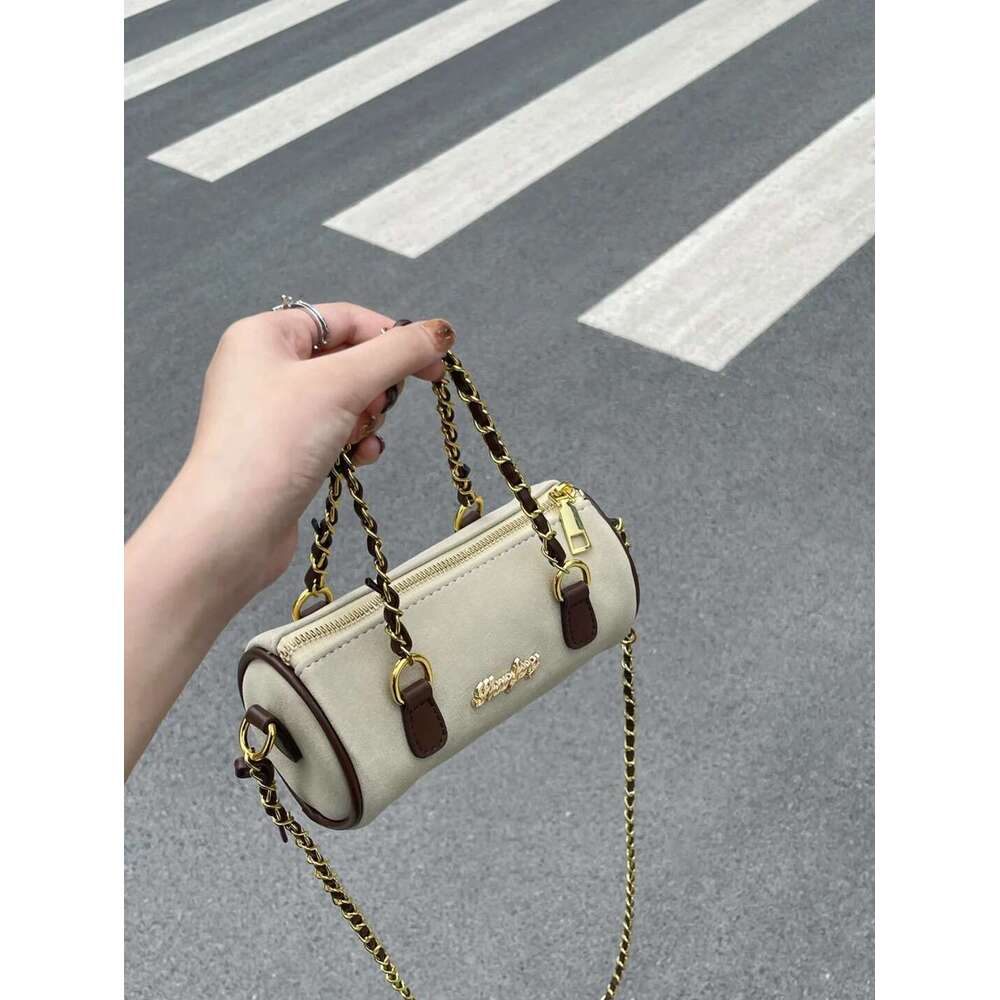 2025 New Chain Cylinder Suede Soft Surface Handbag Crossbody Women Niche Design Pillow Bag