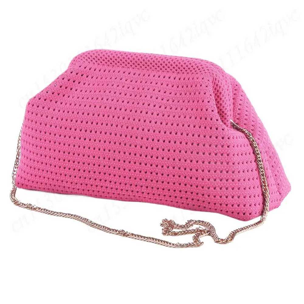 Women Crochet Solid Color Fashion Cloud Pouch Adjustable Shoulder Crossbody Bag Summer Woven Purse Dumpling Pouch Handbag Y250729