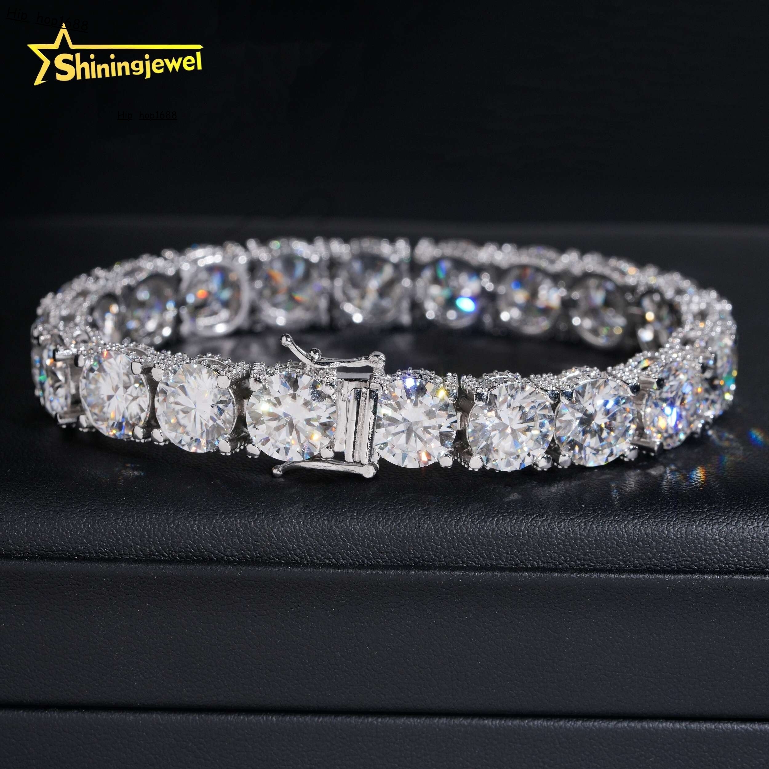 Big Luxury Round 10mm Iced Out Hip Hop 925 Silver D Color Moissanite Diamond Tennis Bracelet