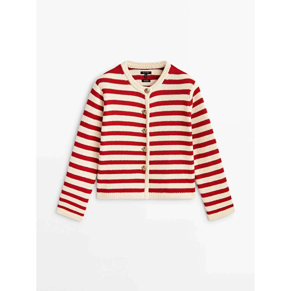 Ethereal MD 2025 Massidutti Women's Spring New Style Of Slim-Fit Commuter Buckle Classic Striped Cardigan For Women 250728