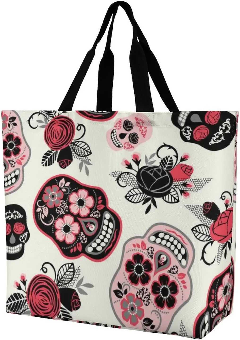 Women Soft Handbag Large Capacity Fashion Beach Tote Shoulder Bag Dia De Los Muertos Day Of The Dead Skull Floral G250729