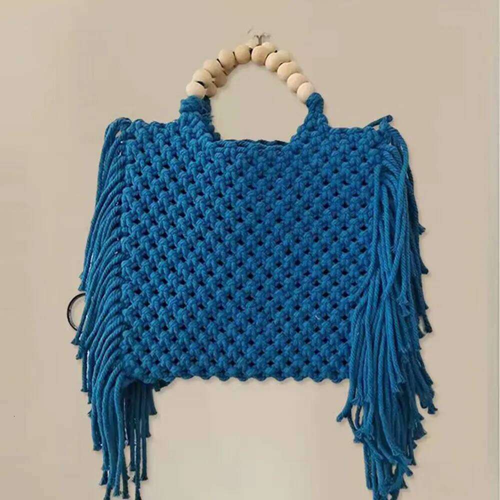 Female Tote Bags Large Capacity Designer Handbag For Women 2024 Knitting Tassel Beading Decorate Purse Ladies Beach Bag