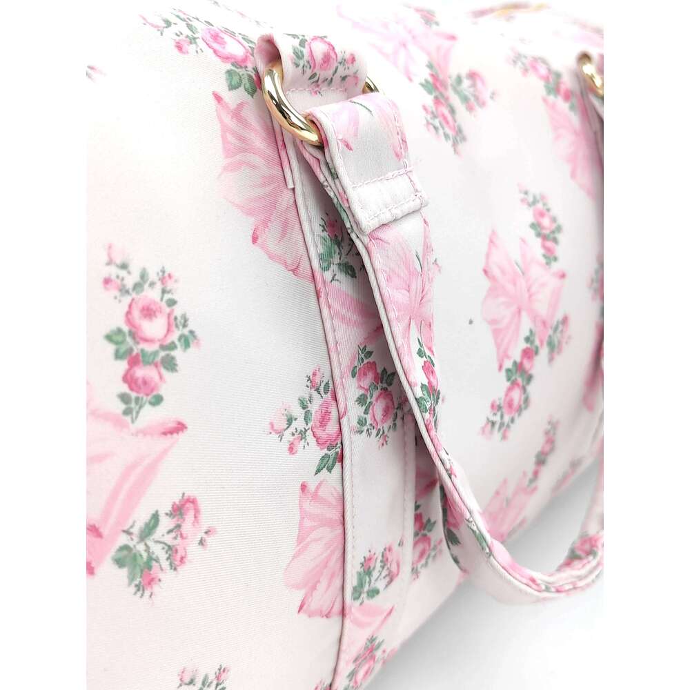 2024 Fashion Nylon Waterproof Flower Bow Printed Ladies Shoulder Bag Travel Gym Duffle Handbags